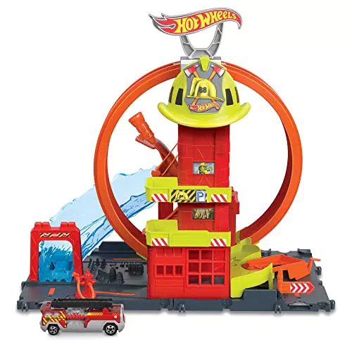 Estación de Bomberos Hot Wheels City con Pista para Coches de Juguete