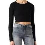JJXX Jxfeline LS Rib tee Noos Camiseta, Negro, M para Mujer