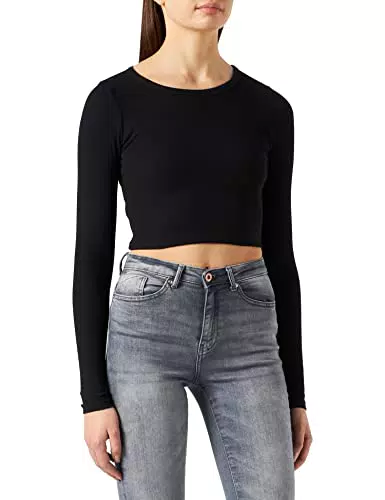 JJXX Jxfeline LS Rib tee Noos Camiseta, Negro, M para Mujer