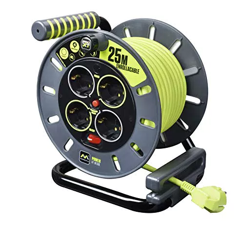 Enrollacables Masterplug Pro-XT de 4 Tomas con Interruptores - Cable de 25m