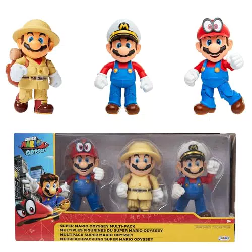Nintendo Super Mario - Multipack Odyssey de 3 Figuras Mario de 10 cm Las Figuras Tienen Hasta 11 Puntos de Articulación y Poses Únicas - Juguete para Niños 3 Años +