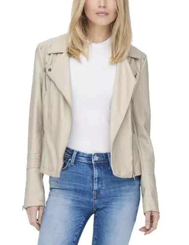 ONLY Onlgemma Faux Leather Biker Otw Noos Chaqueta, Forro Plateado