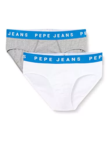 Pepe Jeans Logo BF LR 2P Briefs, Gris, XXL para Hombre