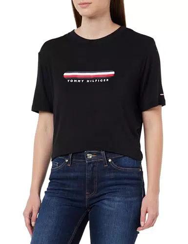 Tommy Hilfiger Cn Ss Tee, Camisetas P/V para Mujer, Negro