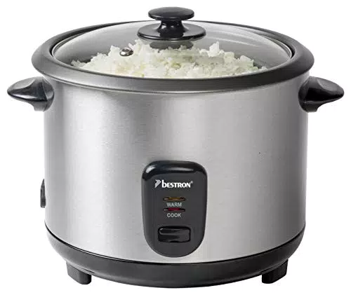 Olla Arrocera Bestron con Recipiente de Cocción al Vapor, 1,8 Litros, Acero Inoxidable