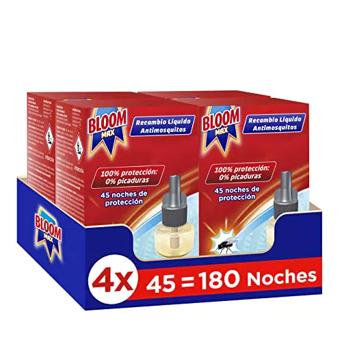 Insecticida Eléctrico Bloom Max contra Mosquitos Común y Tigre - Pack de 4 Recambios