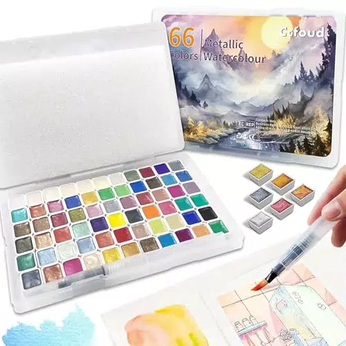 Set de Acuarelas Profesionales Eidevo con Colores Metálicos y Pincel de Agua