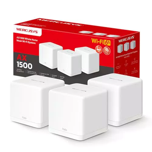 Sistema WiFi Mesh MERCUSYS Halo H1500X - AX1500, 3 Puertos Ethernet Gigabit, Control Parental, Cobertura 550m²