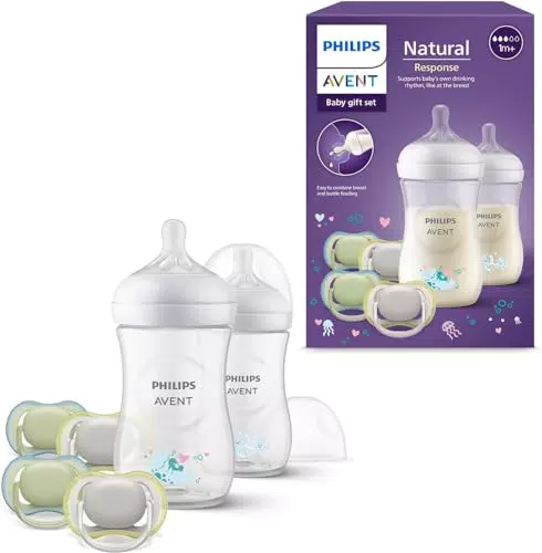 Set de regalo Philips Avent Natural Response para bebés: 2 biberones de 260 ml y 4 chupetes Ultra Air