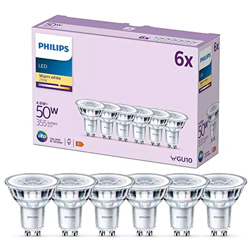 Bombilla LED Philips GU10 4.6W Equivalente 50W 355 lúmenes Luz Blanca Cálida