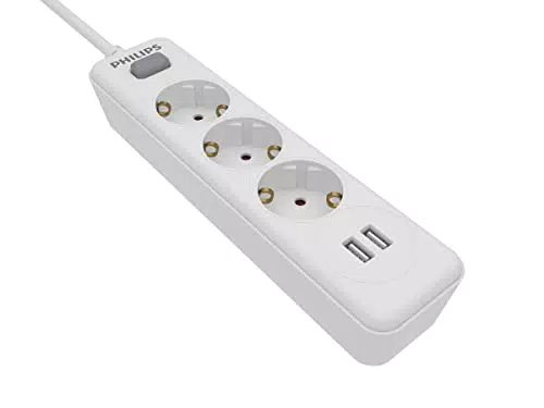 Regleta Philips SPN3032WA/10 con Puertos USB - Enchufes de Alta Calidad