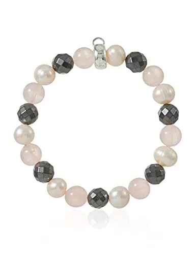 Pulsera Thomas Sabo de charms para mujer, perlas de agua dulce y cuarzo rosa - Plata de ley 925