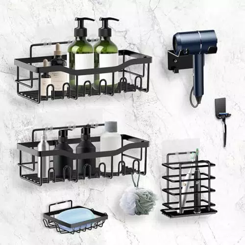 Estantería Ducha Autoadhesiva para Baño - Organizador de Pared con Ganchos