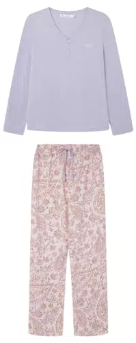 "Women's Secret Pijama Largo de Algodón Malva Paisley"