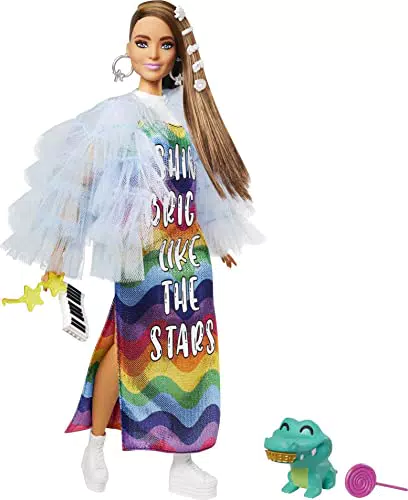 Muñeca Barbie Extra articulada con Vestido Arcoiris y Accesorios de Moda