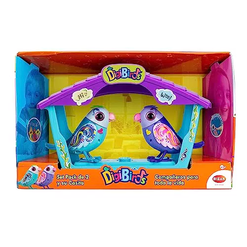 Casa Interactiva Digibirds con 2 Pajaritos Cantantes - Juego de Aves que Silban y Mueven el Pico - Diviértete en Todas Partes
