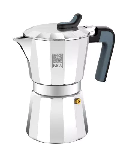 Cafetera BRA De Luxe 2, Aluminio, Plata