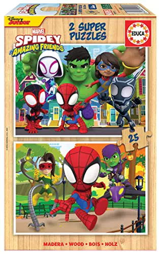 Puzzle de Madera Educa Spidey & His Amazing Friends, Diversión Doble