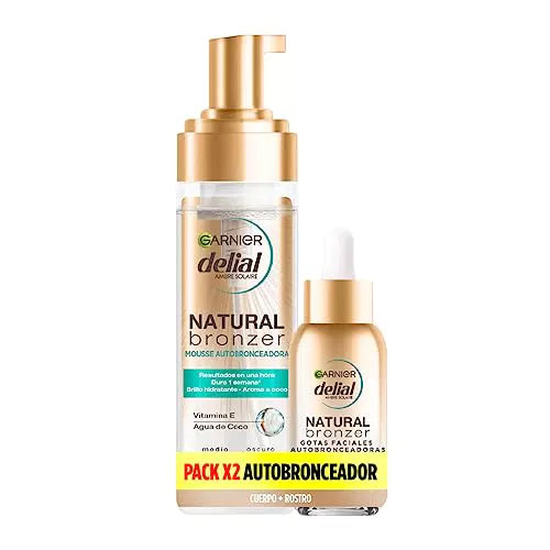 Autobronceador Garnier Delial para Cuerpo y Cara - Mousse y Gotas autobronceadoras