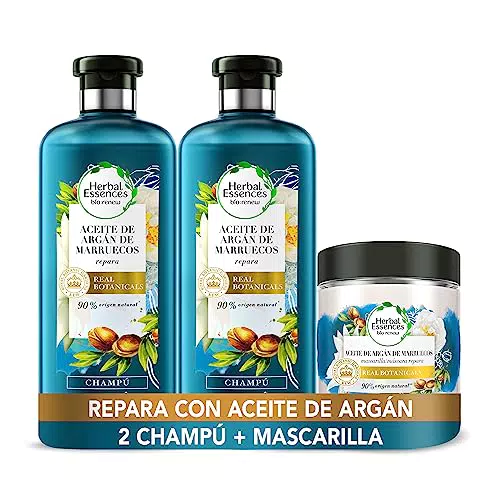 Champú y Mascarilla Herbal Essences con Aceite de Argán - Reparación para Pelo Seco y Dañado
