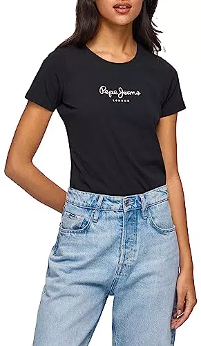 Pepe Jeans New Virginia SS N T-Shirt, Azul, L para Mujer