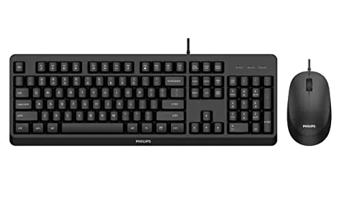 Teclado y Ratón Philips Combo para PC y Portátil - QWERTY Español, 110 Teclas, 1200ppp, Ambidiestro, Negro.