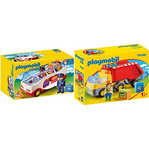 Autobús PLAYMOBIL 1.2.3 y Camión de Construcción 1.2.3 - Para Niños a Partir de 18 Meses