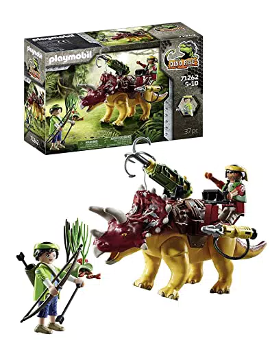 PLAYMOBIL Dino Rise Triceratops con Armadura Acoplable y Cañón Móvil - Juguete para Niños de 5+ años