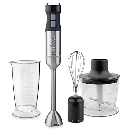 Batidora de Mano Ufesa BP4752 Vario 1400 Titanium XL - 1400 W, 4 Cuchillas de Titanio, 20 Velocidades + Turbo