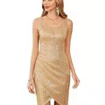 Vestido de Cóctel de Mujer Vintage con Lentejuelas y Cuello en V - Estilo sin Mangas