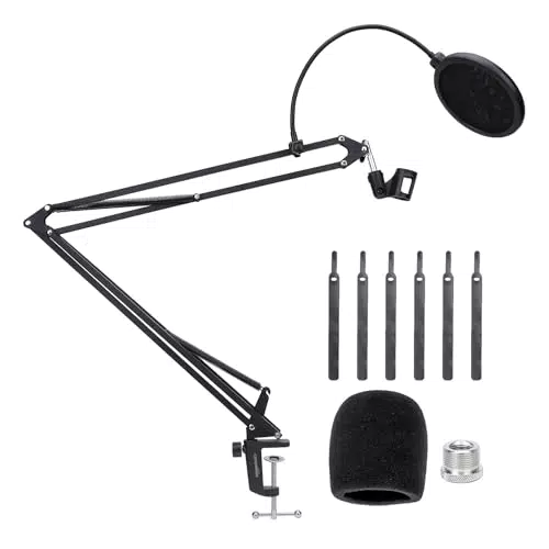 Soporte de Micrófono Ajustable Amazon Basics con Filtro Anti-Pop - Negro
