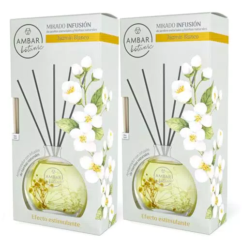 Ambientador Mikado Ambar Botanic Infusión Jazmín Blanco con Aceites Esenciales y Hierbas Naturales