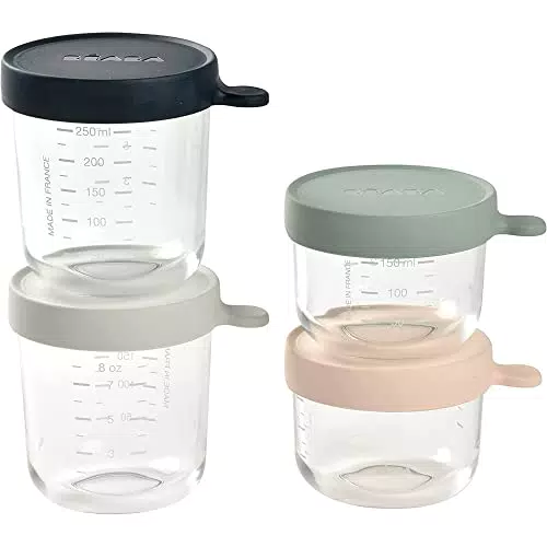 Set de 4 Tarros de Conservación de Alimentos para Bebés BÉABA, Fabricados en Francia, 100% Herméticos