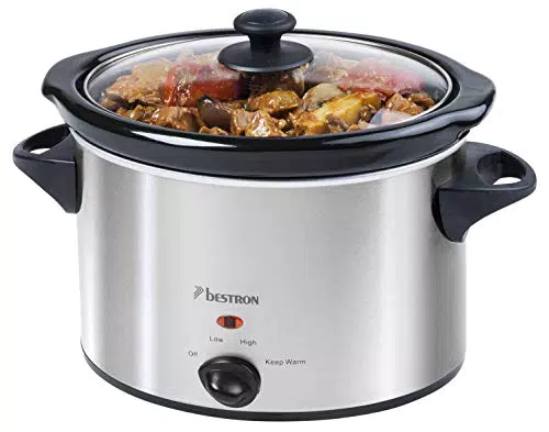 Olla de Cocción Lenta Bestron de Cerámica y Vidrio, 3,5 Litros, 180W, Acero Inoxidable.