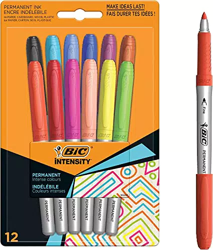 Rotuladores Permanentes BIC de Punta Fina - Pack de 12 Colores