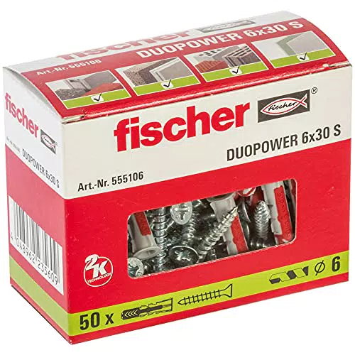 Tacos Fischer DuoPower con tornillos para pared - Caja profesional 50 unidades