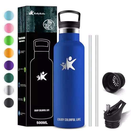 Botella Térmica KollyKolla para Niños - Acero Inoxidable 500ml con Pajita y Filtro, Sin BPA - Cantimplora Reutilizable para Colegio, Deporte y Oficina