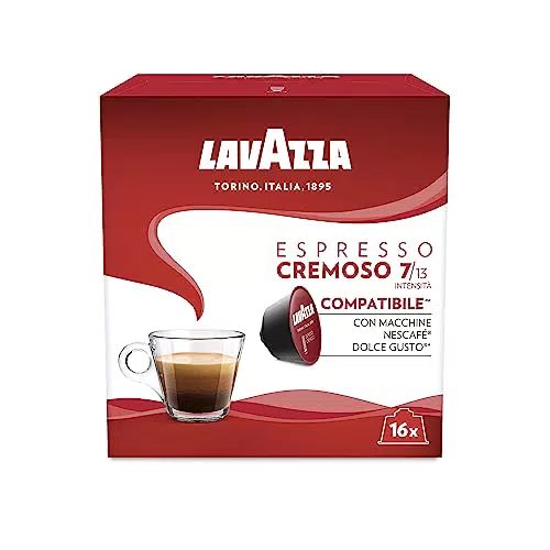 Cápsulas de Café Lavazza Espresso Cremoso para Nescafé Dolce Gusto - Aromas de Chocolate y Frutos Secos - Intensidad 7 - 16 Cápsulas