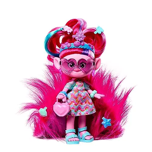 Muñeca Reina Poppy Trolls 3 Mattel con Pelo Rosa y Capa Inspirada en la Película
