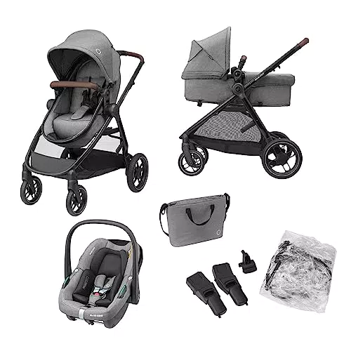 Cochecito de Bebé Maxi-Cosi Zelia S Trio con Silla de Paseo Reclinable y Silla de Coche CabrioFix i-Size