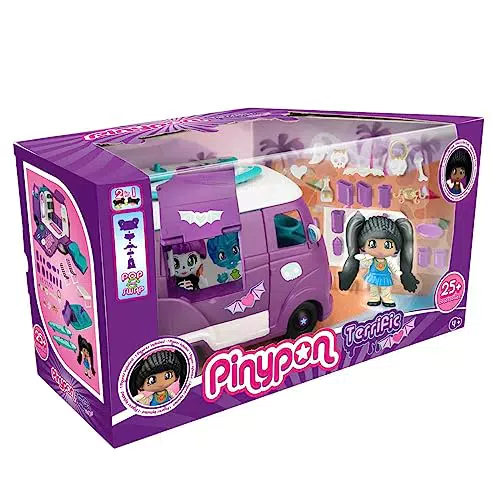 Pinypon - Terrific Mansion, casa maletín, playset de Juego con sorpresas y Accesorios Que Brillan en la Oscuridad