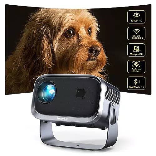 Proyector Portátil FHD 1080P con Rotación 360° y Enfoque Remoto - Jimveo WiFi6 Bluetooth 4K - Cine en Casa iOS/Android/HDMI/USB