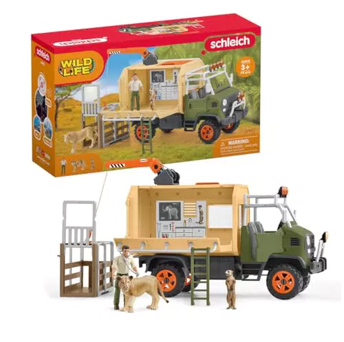 Set de Camión de Rescate de Animales de la Selva Schleich Wild Life con Figuras de Guardabosques, León y Suricato