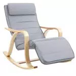 Mecedora SONGMICS de Madera de Abedul con Reposapiernas Ajustable - Gris Claro