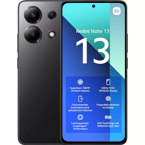 Smartphone Xiaomi Redmi Note 13 4G - 6+128GB, Dimensity 6080, Pantalla G-OLED FHD+ 6.67", 120Hz, Cámara 108MP, 5000mAh, Carga 33W
