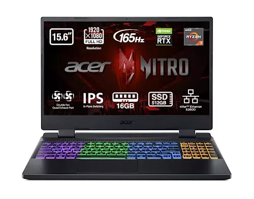 Portátil Gaming Acer Nitro 5 AN515-46 - 15,6" FHD IPS 165Hz (AMD Ryzen 7-6800H, 16 GB RAM, 512 GB SSD, NVIDIA GeForce RTX 3060)