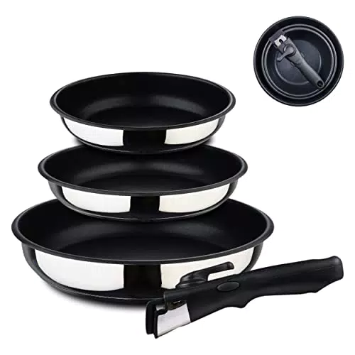 Set de Sartenes Bergner Click&Cook de Acero Inoxidable Antiadherente con Mango Ergonómico Extraíble