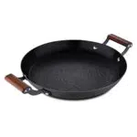 Parrilla Redonda Antiadherente MasterPro Odin, 32 cm - Asas de Madera de Acacia - Barbacoa, Inducción, Horno