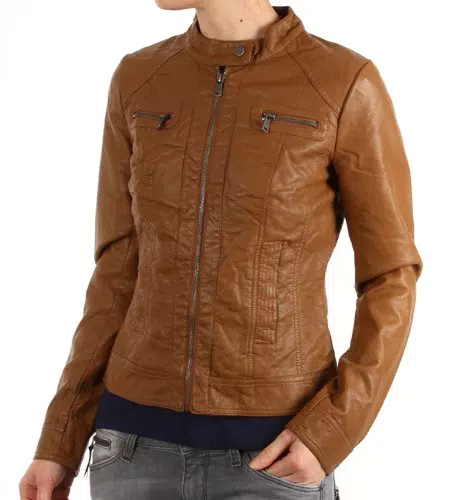 Chaqueta Biker de Cuero para Mujer - Estilo Bandit (Marrón)