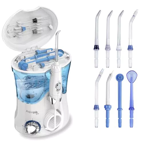 Irrigador Dental Aquapik PRO: Profesional con 8 Boquillas y 10 Niveles de Potencia